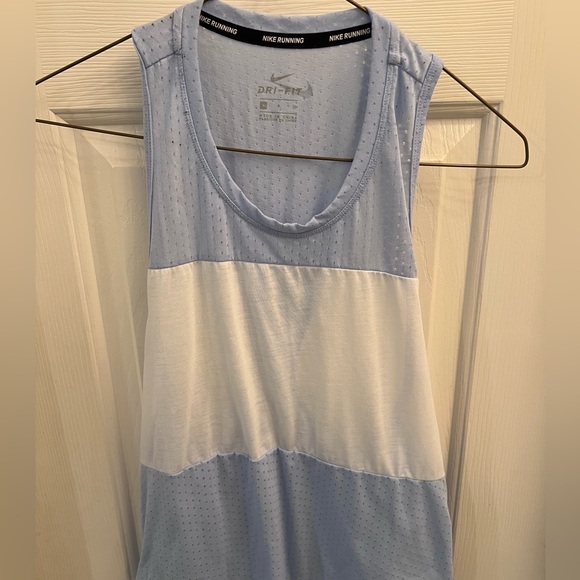 Nike Womens Tank Top Running Tailwind Breathe Dri Fit Racerback Blue White Small - Picture 2 of 3